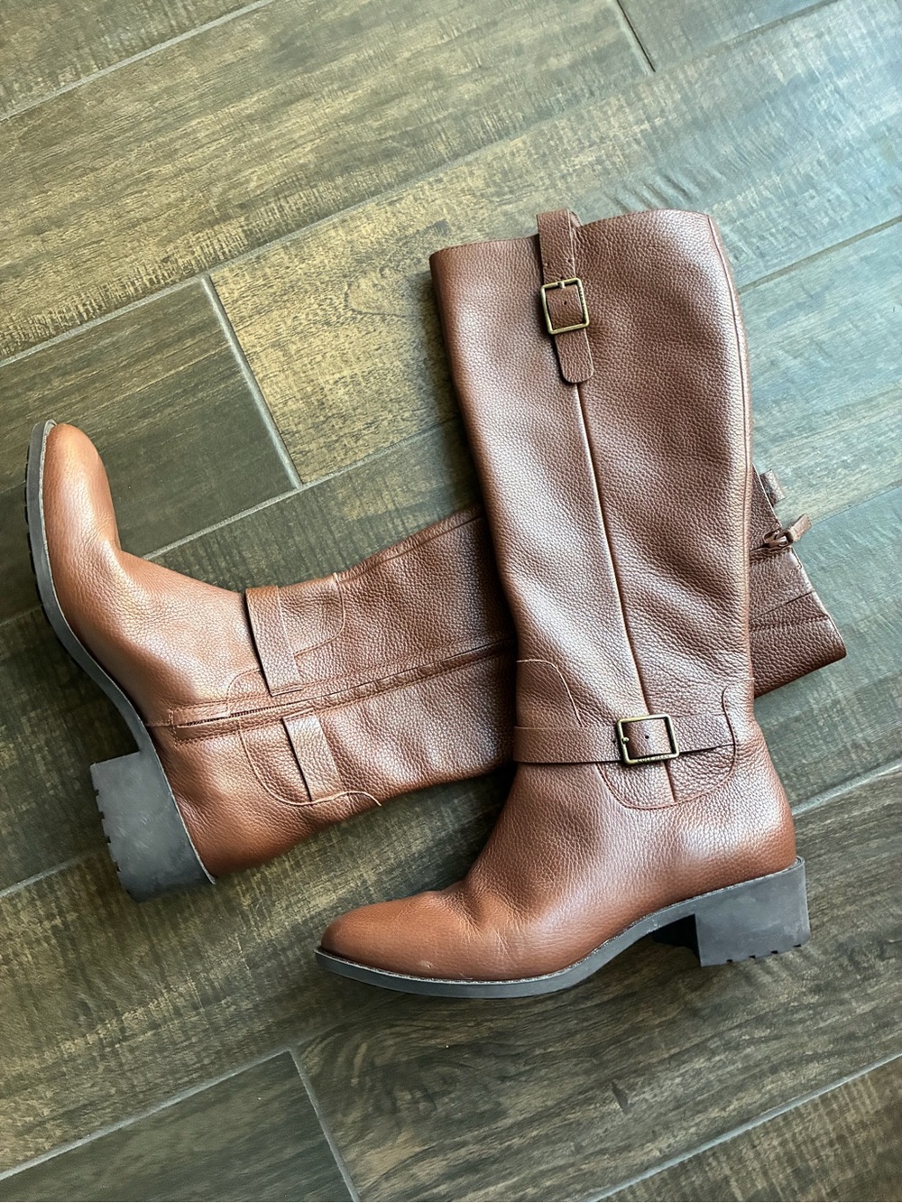 Cole Haan brown leather mid calf boots with buckle sz 10 riding boots kenmare